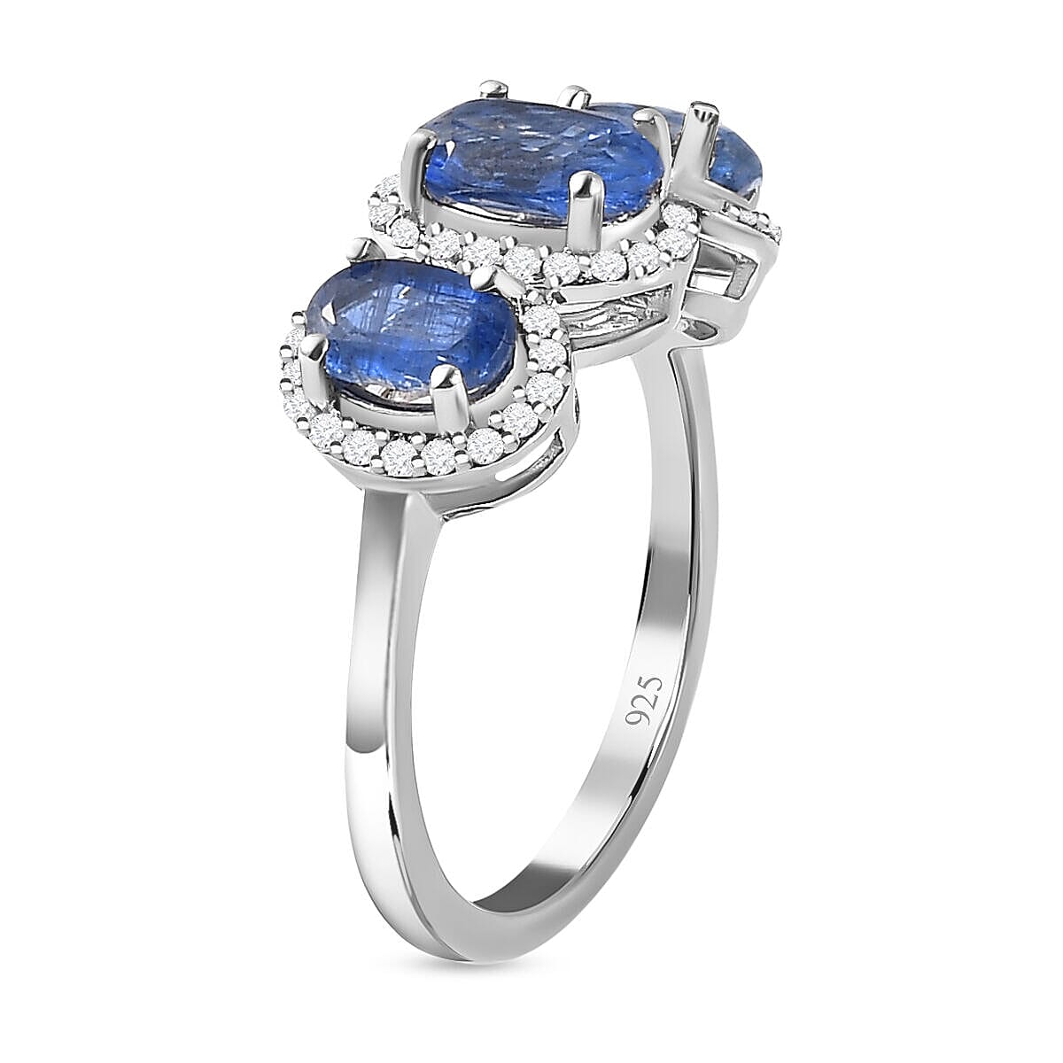 Natural Kashmir Blue Kyanite and Natural Zircon Ring in Platinum Overlay Sterling Silver 2.30 Ct.