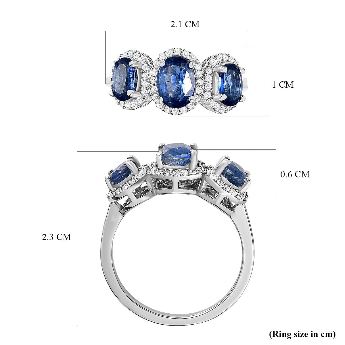 Natural Kashmir Blue Kyanite and Natural Zircon Ring in Platinum Overlay Sterling Silver 2.30 Ct.