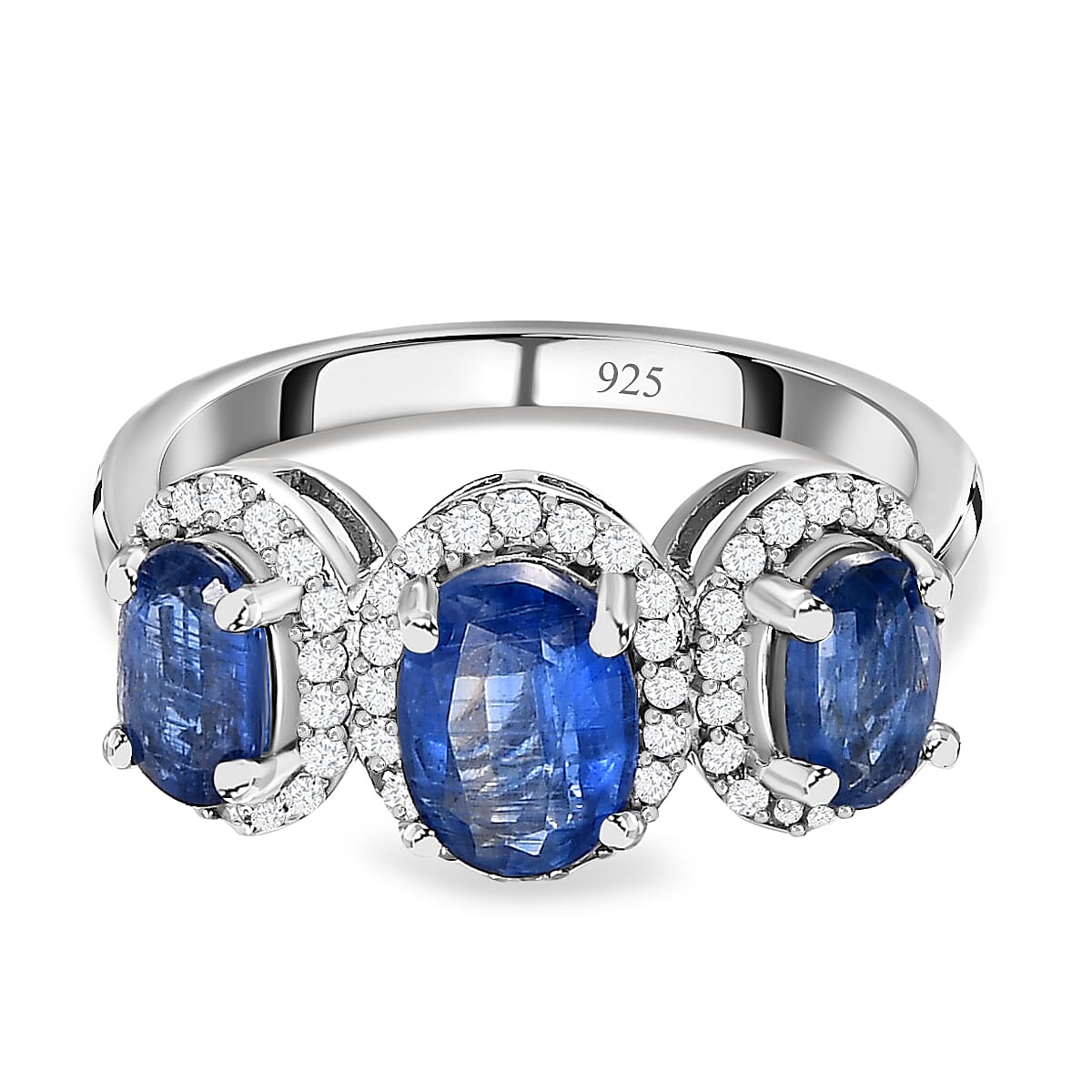 Natural Kashmir Blue Kyanite and Natural Zircon Ring in Platinum Overlay Sterling Silver 2.30 Ct.