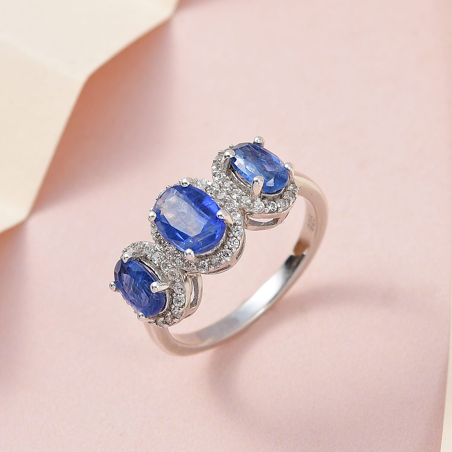 Natural Kashmir Blue Kyanite and Natural Zircon Ring in Platinum Overlay Sterling Silver 2.30 Ct.