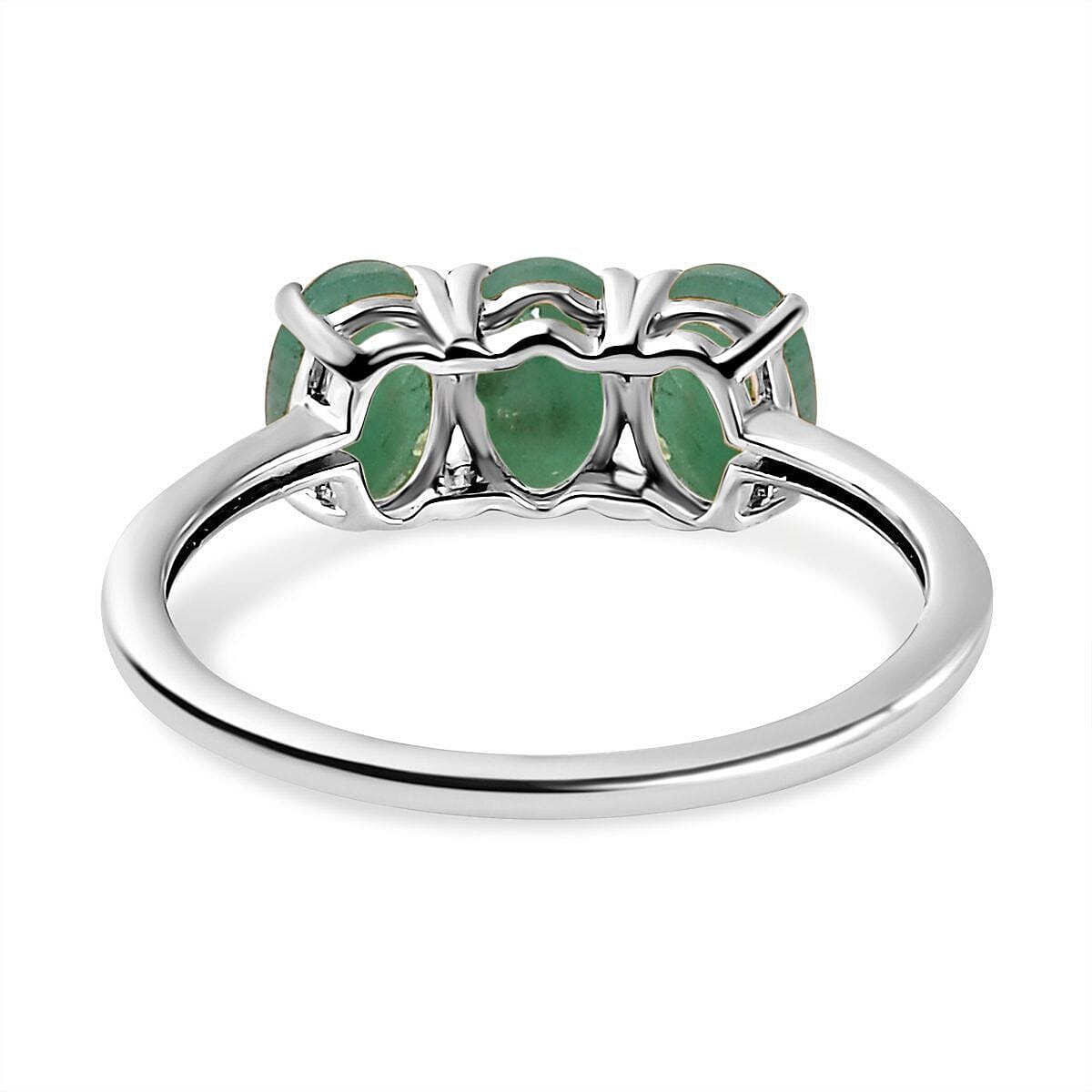 Emerald 3 Stone Ring in Platinum Overlay Sterling Silver 1.34 Ct Emerald 3 Stone Ring in Platinum Overlay Sterling Silver 1.34 Ct