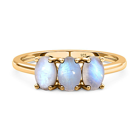 Rainbow Moonstone 3 Stone Ring in 18K Vermeil Yellow Gold Plated Sterling Silver 1.779 Ct.
