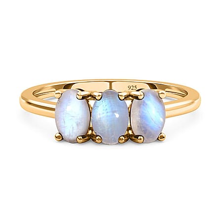 Rainbow Moonstone 3 Stone Ring in 18K Vermeil Yellow Gold Plated Sterling Silver 1.779 Ct.