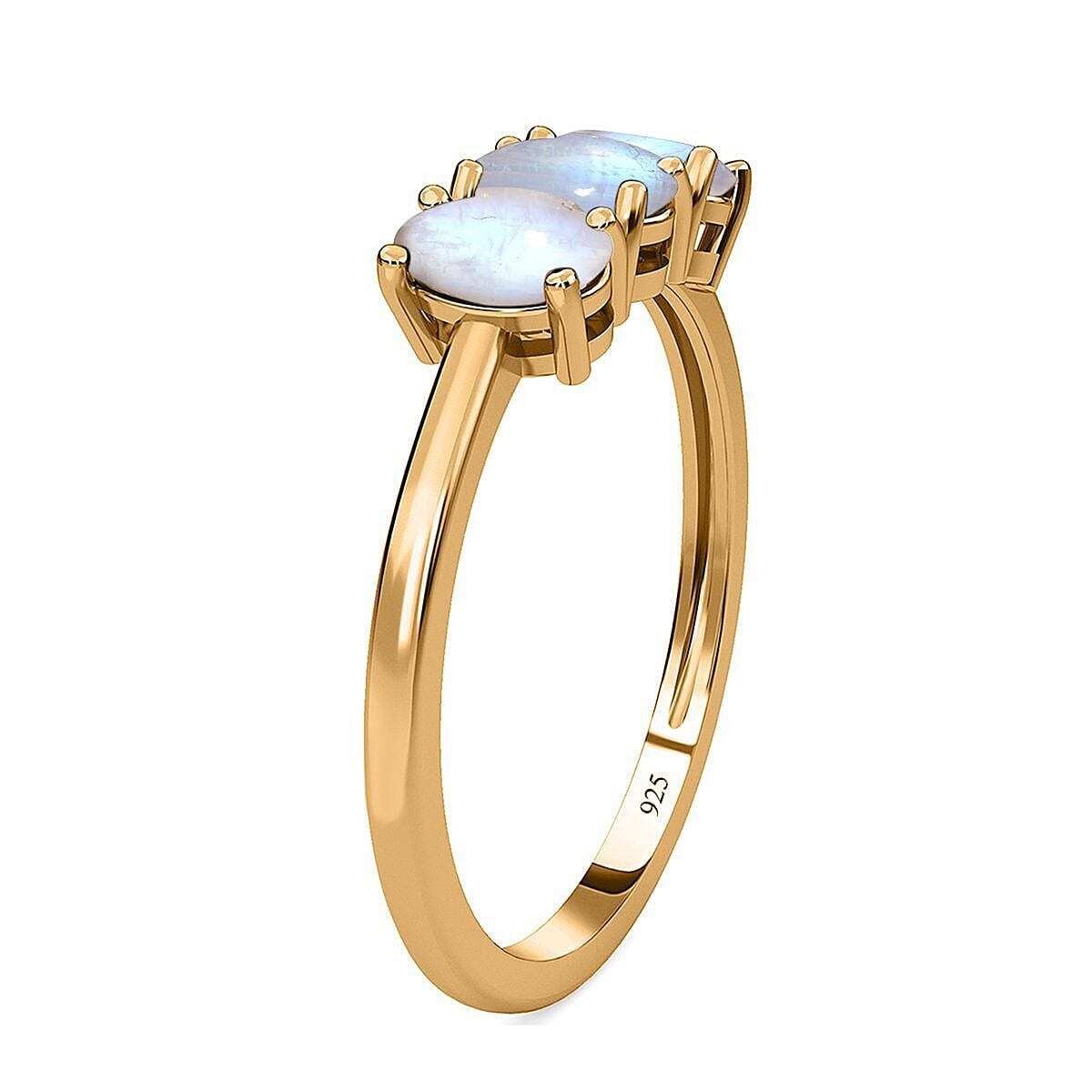 Rainbow Moonstone 3 Stone Ring in 18K Vermeil Yellow Gold Plated Sterling Silver 1.779 Ct.