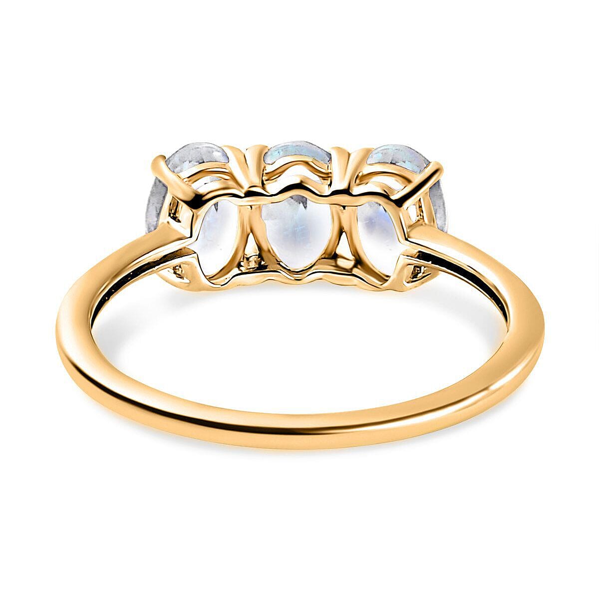 Rainbow Moonstone 3 Stone Ring in 18K Vermeil Yellow Gold Plated Sterling Silver 1.779 Ct.