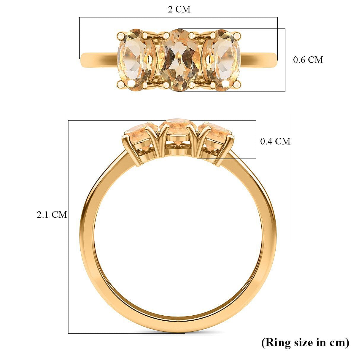 Citrine 3 Stone Ring in 18K Vermeil Yellow Gold Plated Sterling Silver 1.32 Ct. Citrine 3 Stone Ring in 18K Vermeil Yellow Gold Plated Sterling Silver 1.32 Ct.