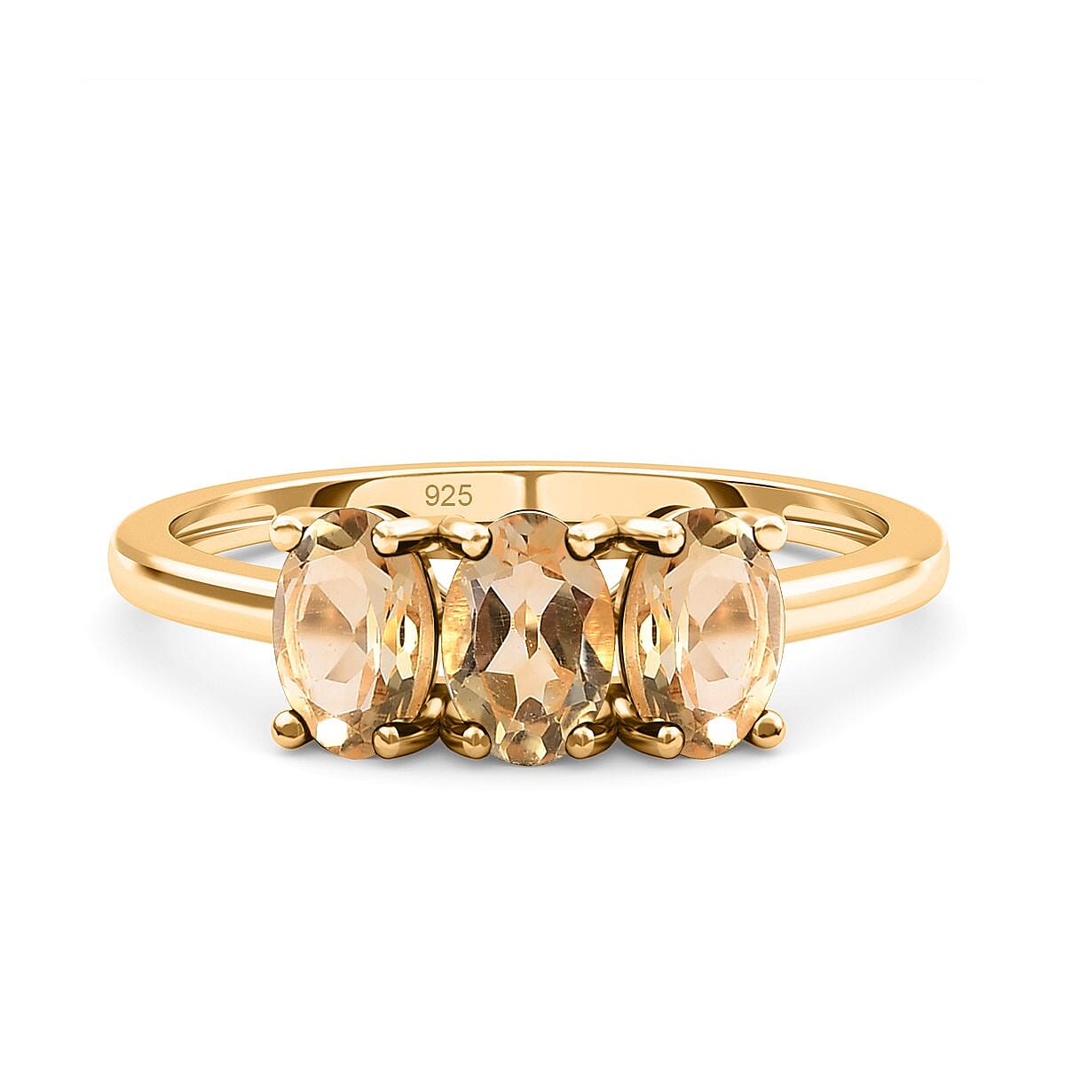 Citrine 3 Stone Ring in 18K Vermeil Yellow Gold Plated Sterling Silver 1.32 Ct. Citrine 3 Stone Ring in 18K Vermeil Yellow Gold Plated Sterling Silver 1.32 Ct.