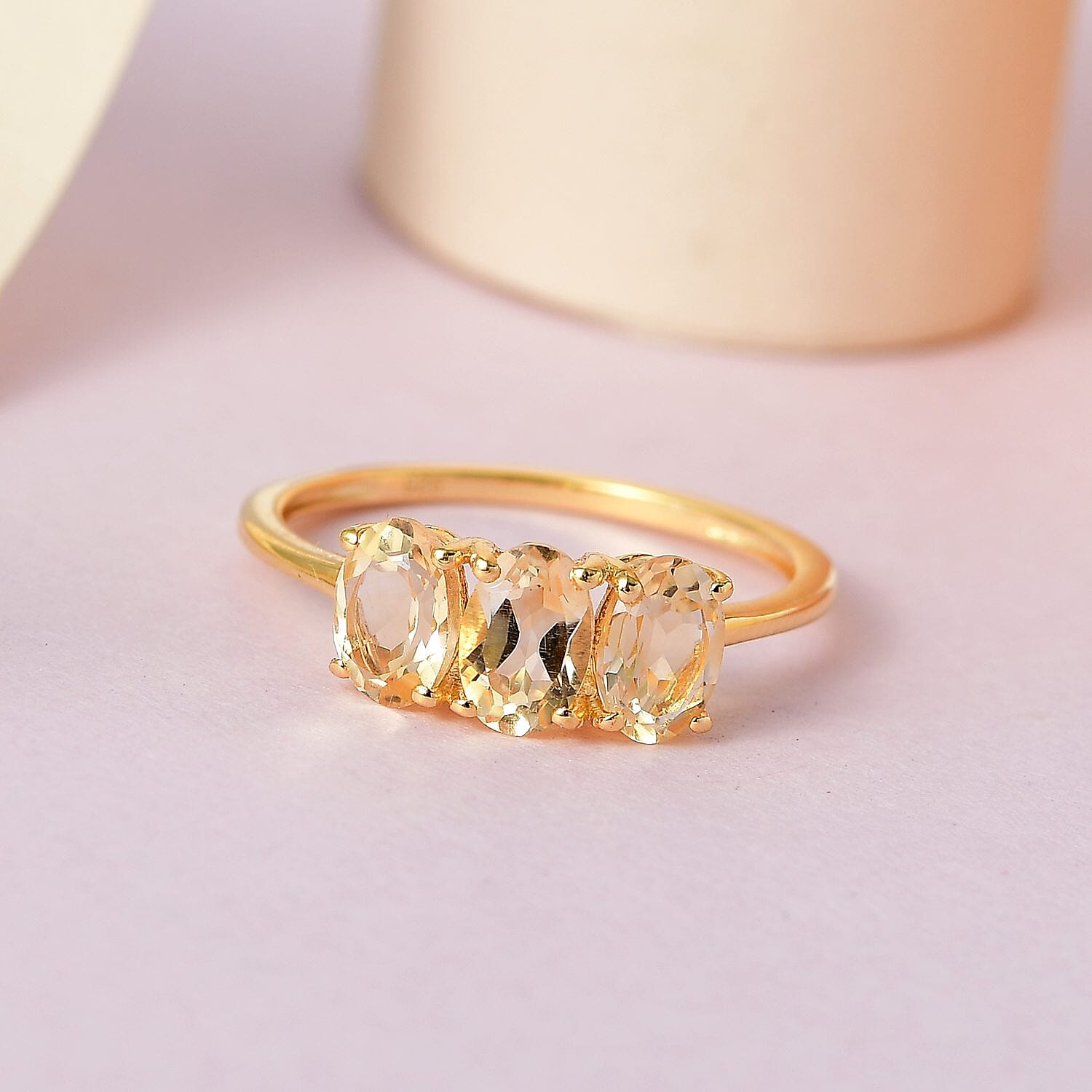 Citrine 3 Stone Ring in 18K Vermeil Yellow Gold Plated Sterling Silver 1.32 Ct. Citrine 3 Stone Ring in 18K Vermeil Yellow Gold Plated Sterling Silver 1.32 Ct.