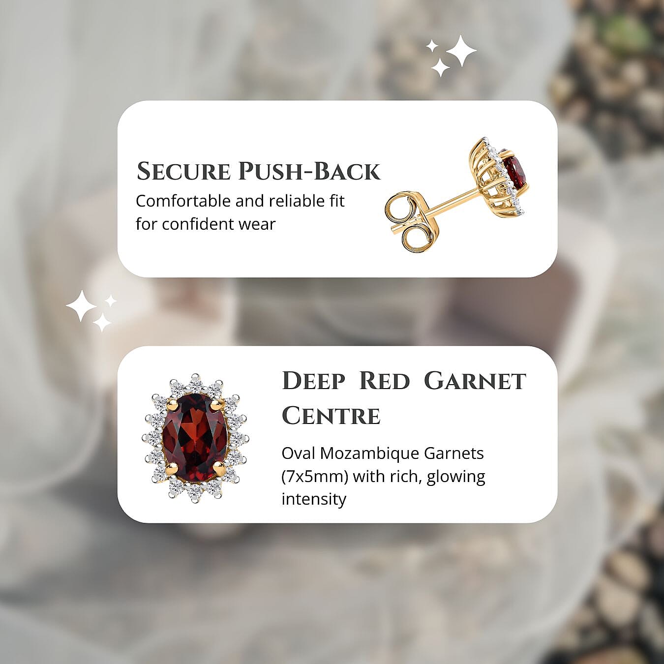 Natural Zircon and Mozambique Garnet Halo Stud Earrings in 18K Vermeil Yellow Gold Plated Sterling Silver 2.10 Ct.