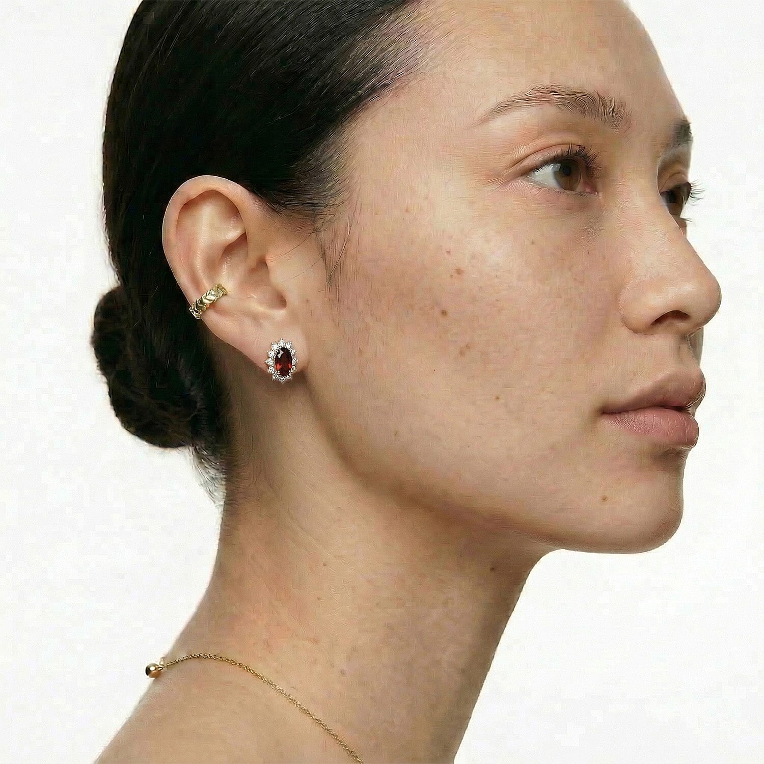 Natural Zircon and Mozambique Garnet Halo Stud Earrings in 18K Vermeil Yellow Gold Plated Sterling Silver 2.10 Ct.