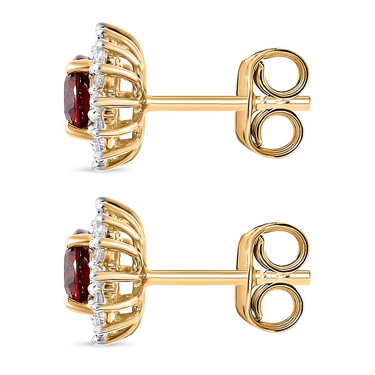 Natural Zircon and Mozambique Garnet Halo Stud Earrings in 18K Vermeil Yellow Gold Plated Sterling Silver 2.10 Ct.