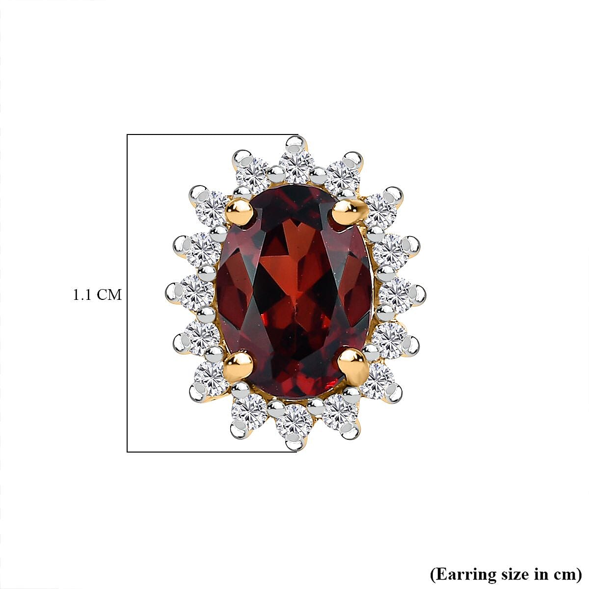 Natural Zircon and Mozambique Garnet Halo Stud Earrings in 18K Vermeil Yellow Gold Plated Sterling Silver 2.10 Ct.
