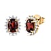 Red Garnet and Natural Cambodian Zircon Halo Earrings in Platinum Plated Sterling Silver