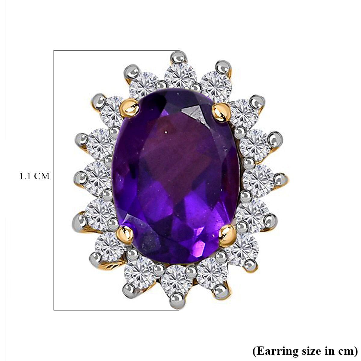 Amethyst & Natural Zircon Halo Stud Earrings in 18K Yellow Gold Vermeil Plated Sterling Silver 1.82 Ct.