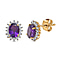 Amethyst & Natural Zircon Halo Stud Earrings in 18K Yellow Gold Vermeil Plated Sterling Silver 1.82 Ct.