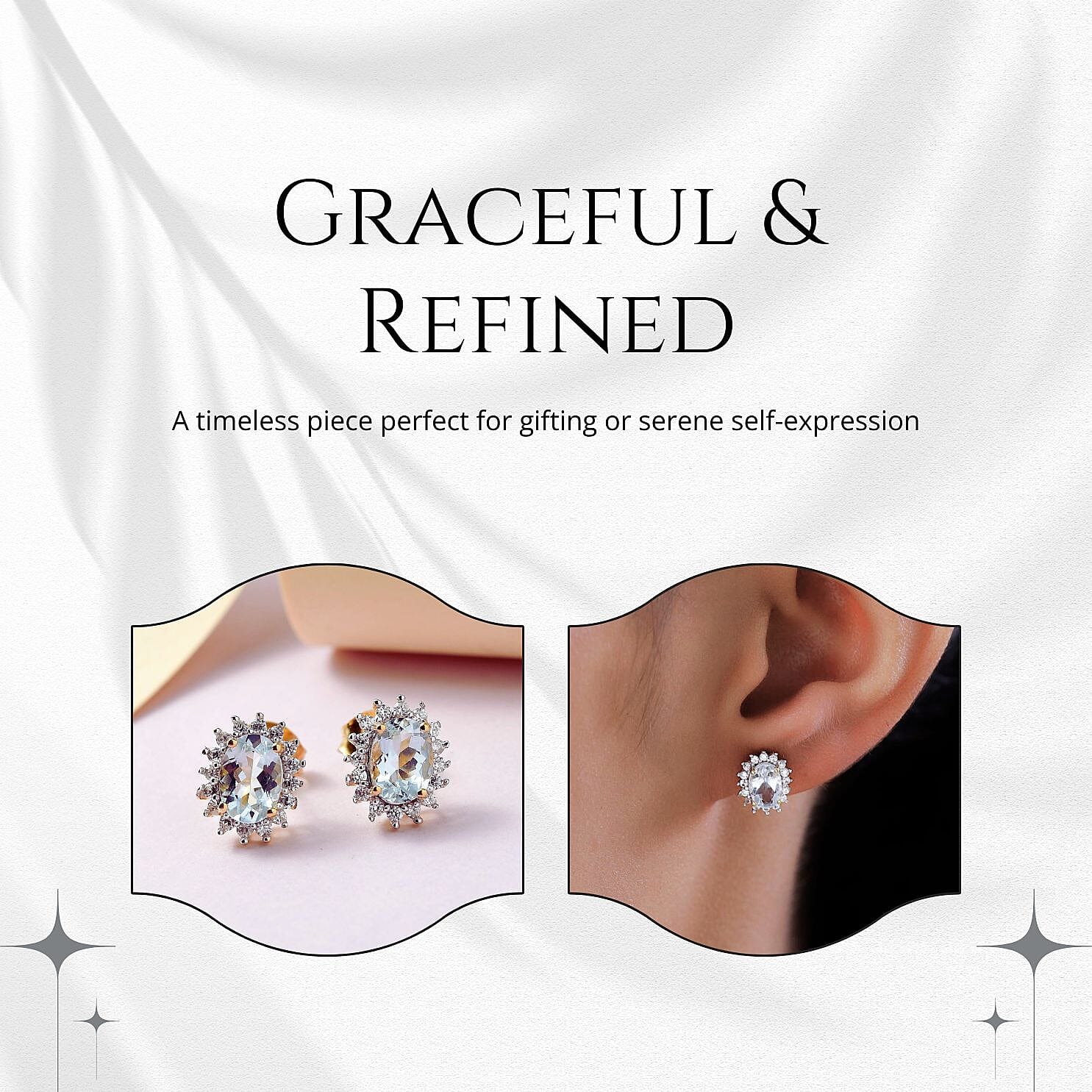 Aquamarine and Natural Zircon Halo Stud Earrings in 18K Vermeil Yellow Gold Plated Sterling Silver 1.60 Ct.