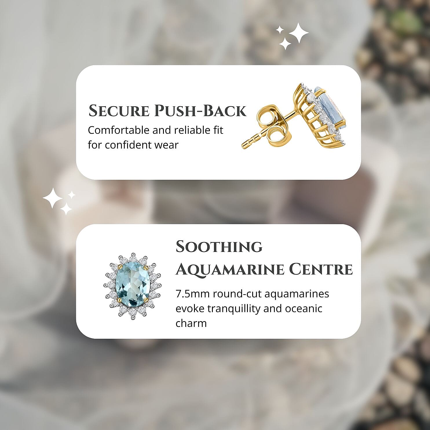 Aquamarine and Natural Zircon Halo Stud Earrings in 18K Vermeil Yellow Gold Plated Sterling Silver 1.60 Ct.