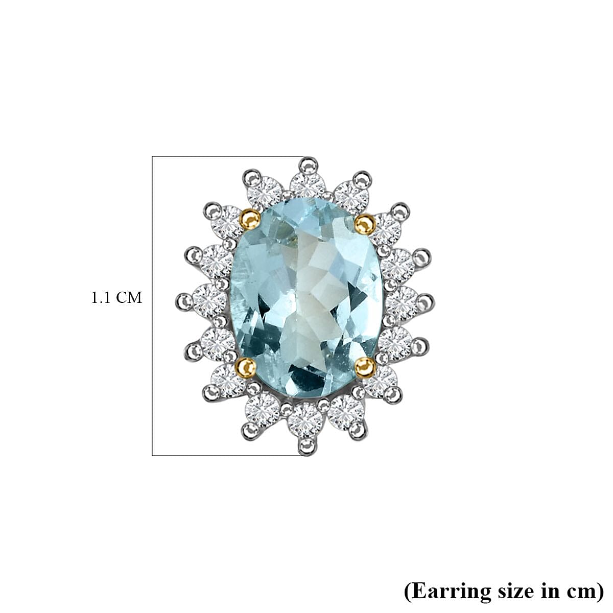 Aquamarine and Natural Zircon Halo Stud Earrings in 18K Vermeil Yellow Gold Plated Sterling Silver 1.60 Ct.