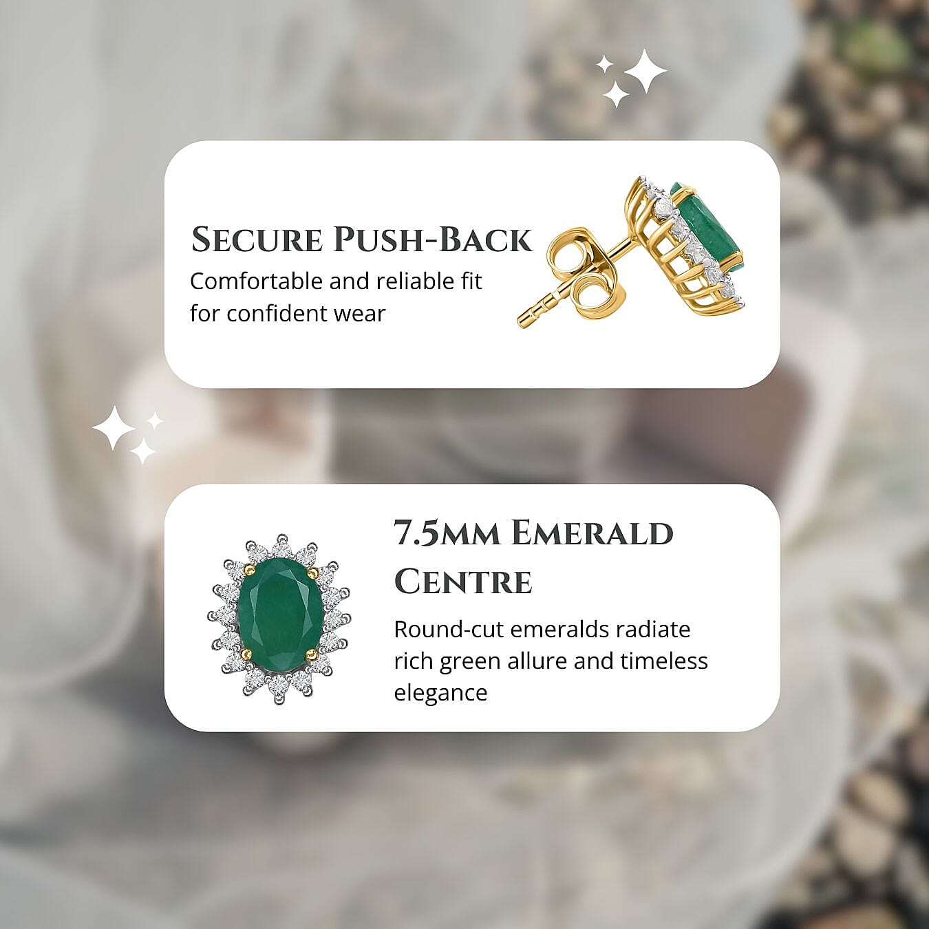 Emerald and Natural Zircon Halo Stud Earrings in 18K Vermeil Yellow Gold Plated Sterling Silver 2.44 Ct