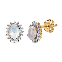 Amethyst February Birthstone Halo Stud Earrings with Cambodian Zircon in 18K Vermeil Yellow Gold Plated Sterling Silver