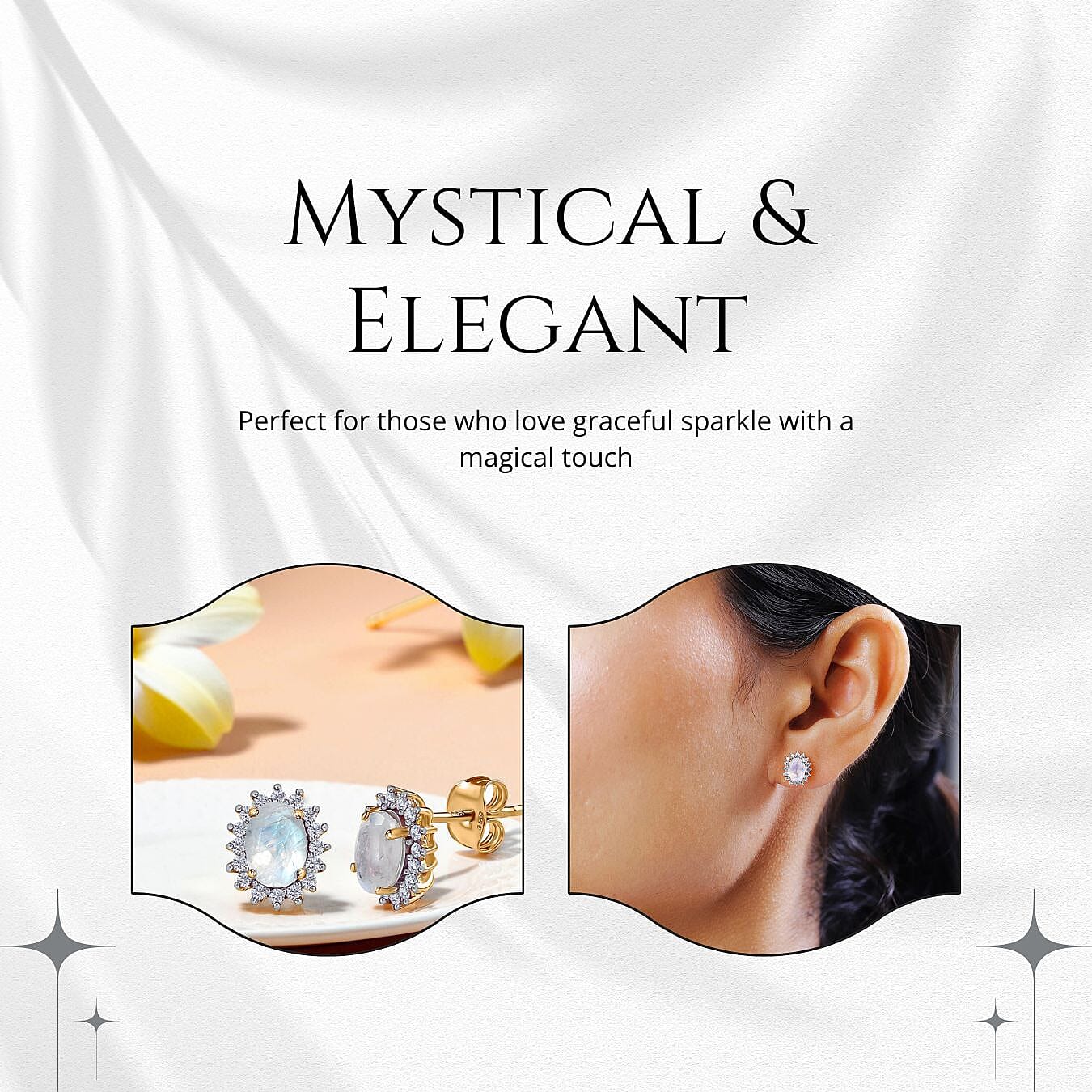 Rainbow Moonstone and Natural Zircon Stud Earrings in 18K Vermeil Yellow Gold Plated Sterling Silver 2.40 Ct.