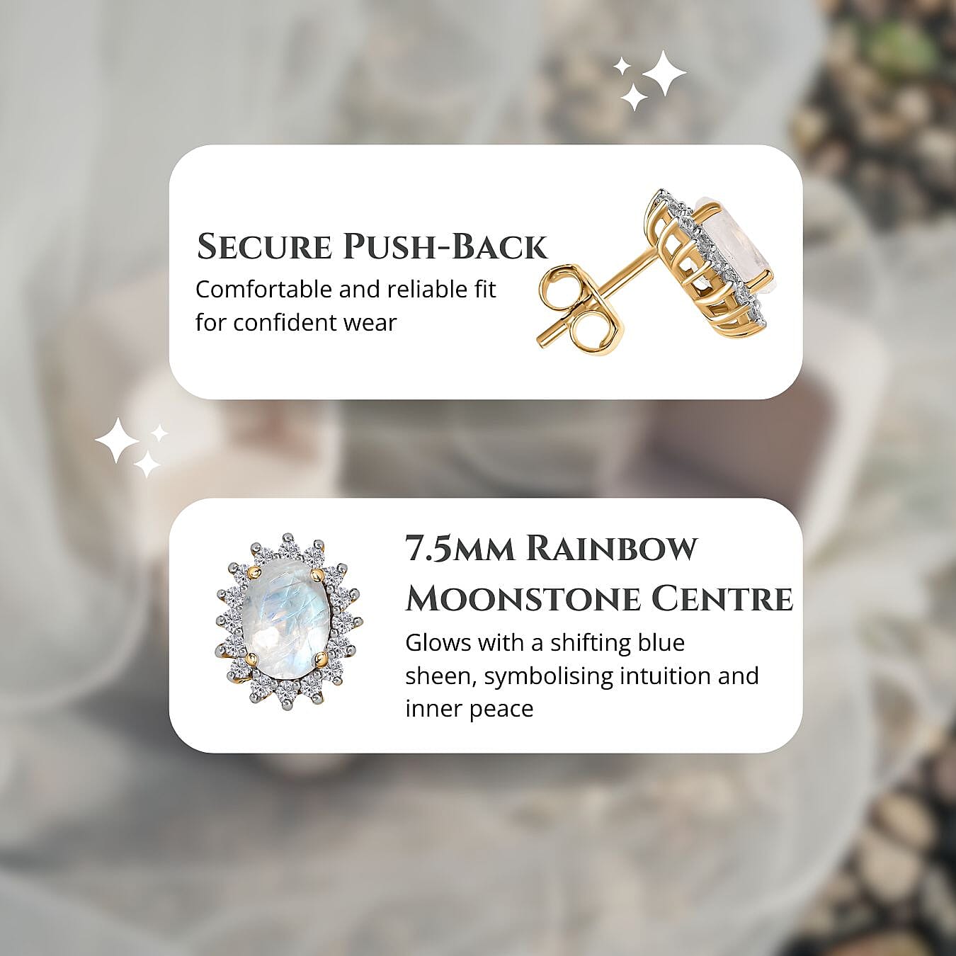 Rainbow Moonstone and Natural Zircon Stud Earrings in 18K Vermeil Yellow Gold Plated Sterling Silver 2.40 Ct.