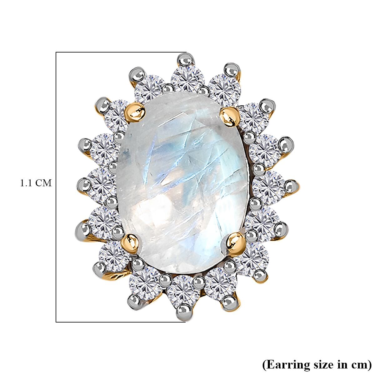 Rainbow Moonstone and Natural Zircon Stud Earrings in 18K Vermeil Yellow Gold Plated Sterling Silver 2.40 Ct.