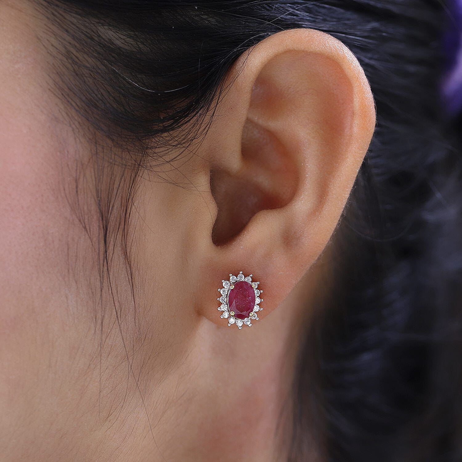 Ruby (FF) and Natural Cambodian Zircon Earrings (with Push Back) in 18K Vermeil Yellow Gold Plated Sterling Silver 3.284 Ct.