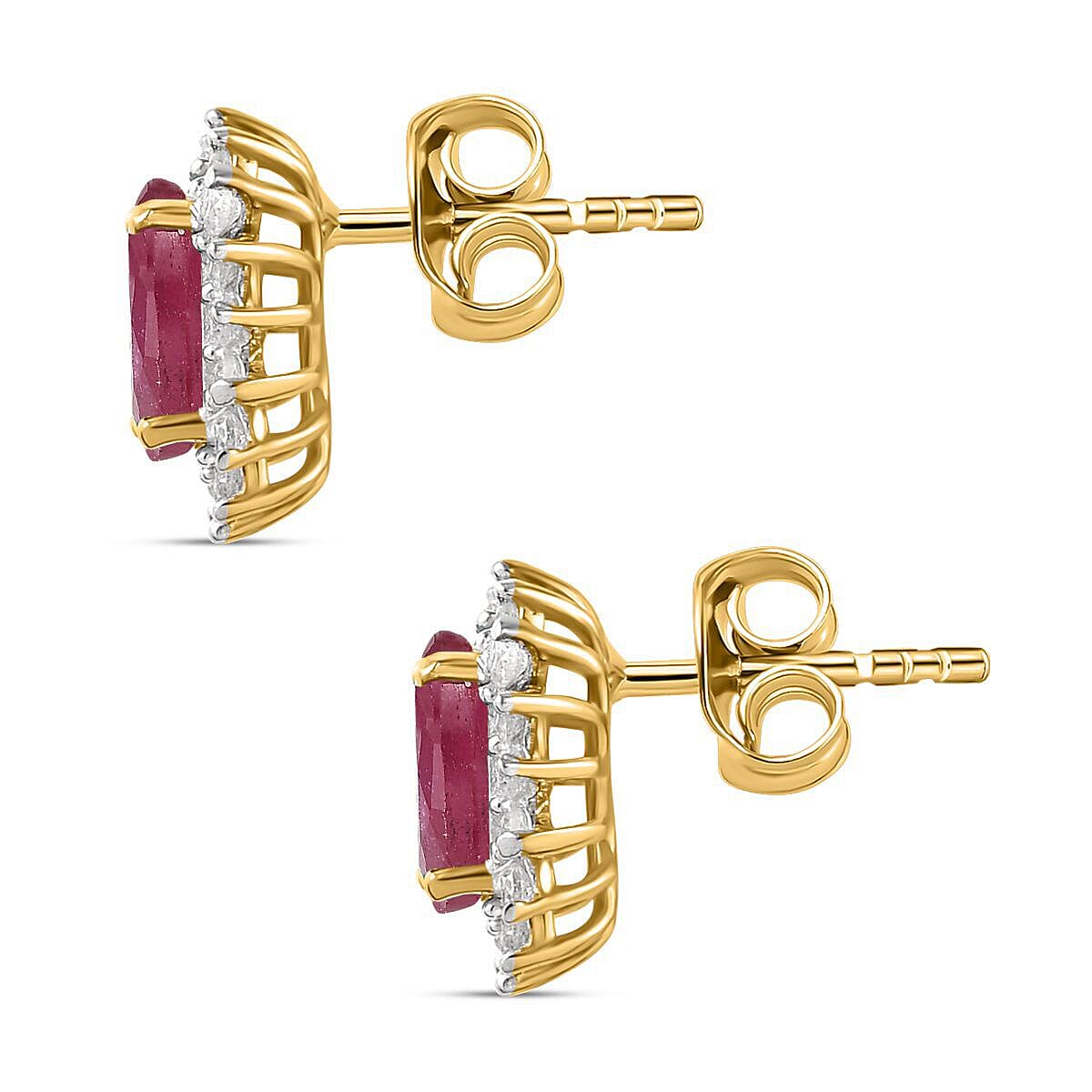 Ruby (FF) and Natural Cambodian Zircon Earrings (with Push Back) in 18K Vermeil Yellow Gold Plated Sterling Silver 3.284 Ct.