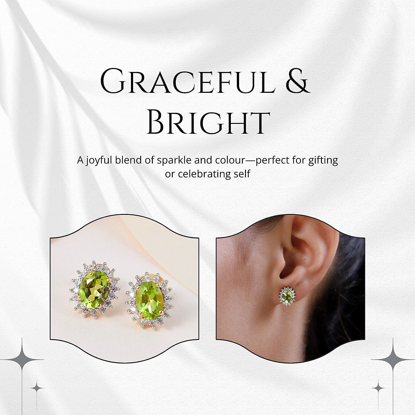 Hebei Peridot & Natural Zircon Halo Earrings with Push Back in 18K Vermeil Yellow Gold Plated Sterling Silver 2.06 Ct.