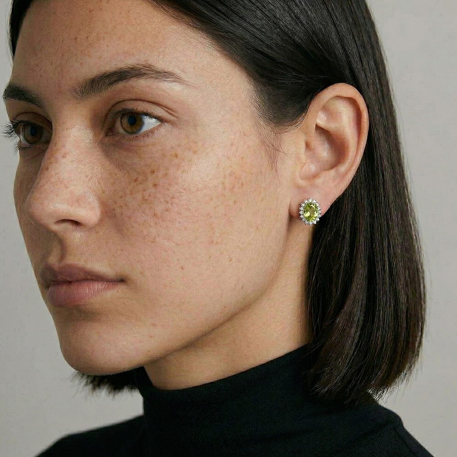 D'Joy Hebei Peridot & Natural Zircon Halo Earrings with Push Back in 18K Vermeil Yellow Gold Plated Sterling Silver 2.02 Ct.