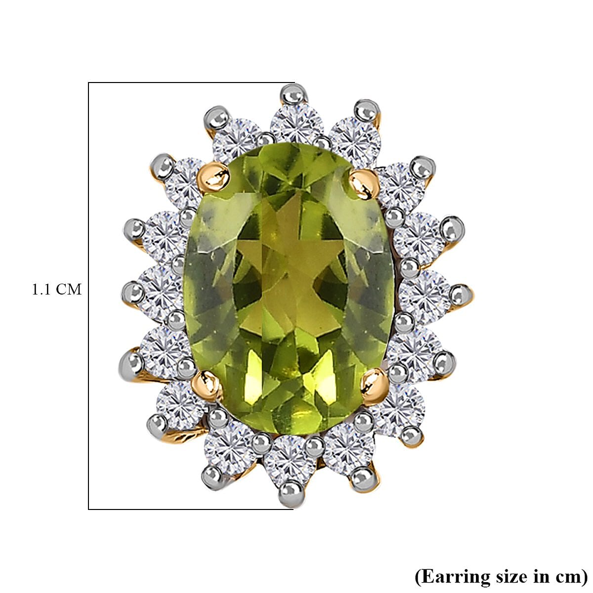 Hebei Peridot & Natural Zircon Halo Earrings with Push Back in 18K Vermeil Yellow Gold Plated Sterling Silver 2.06 Ct.