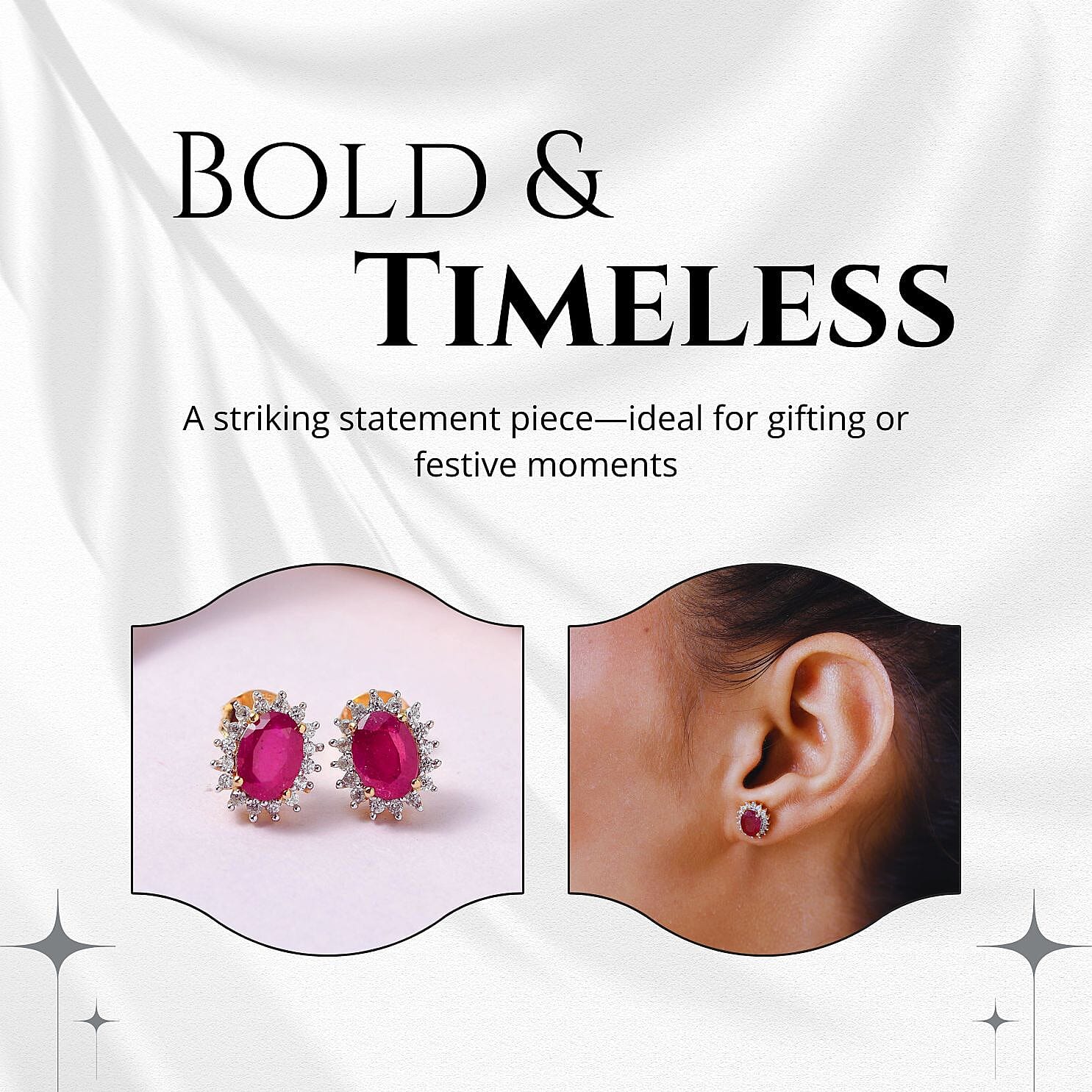 African Ruby (FF) & Natural Zircon Halo Earrings with Push Back in 18K Vermeil Yellow Gold Plated Sterling Silver 2.32 Ct.