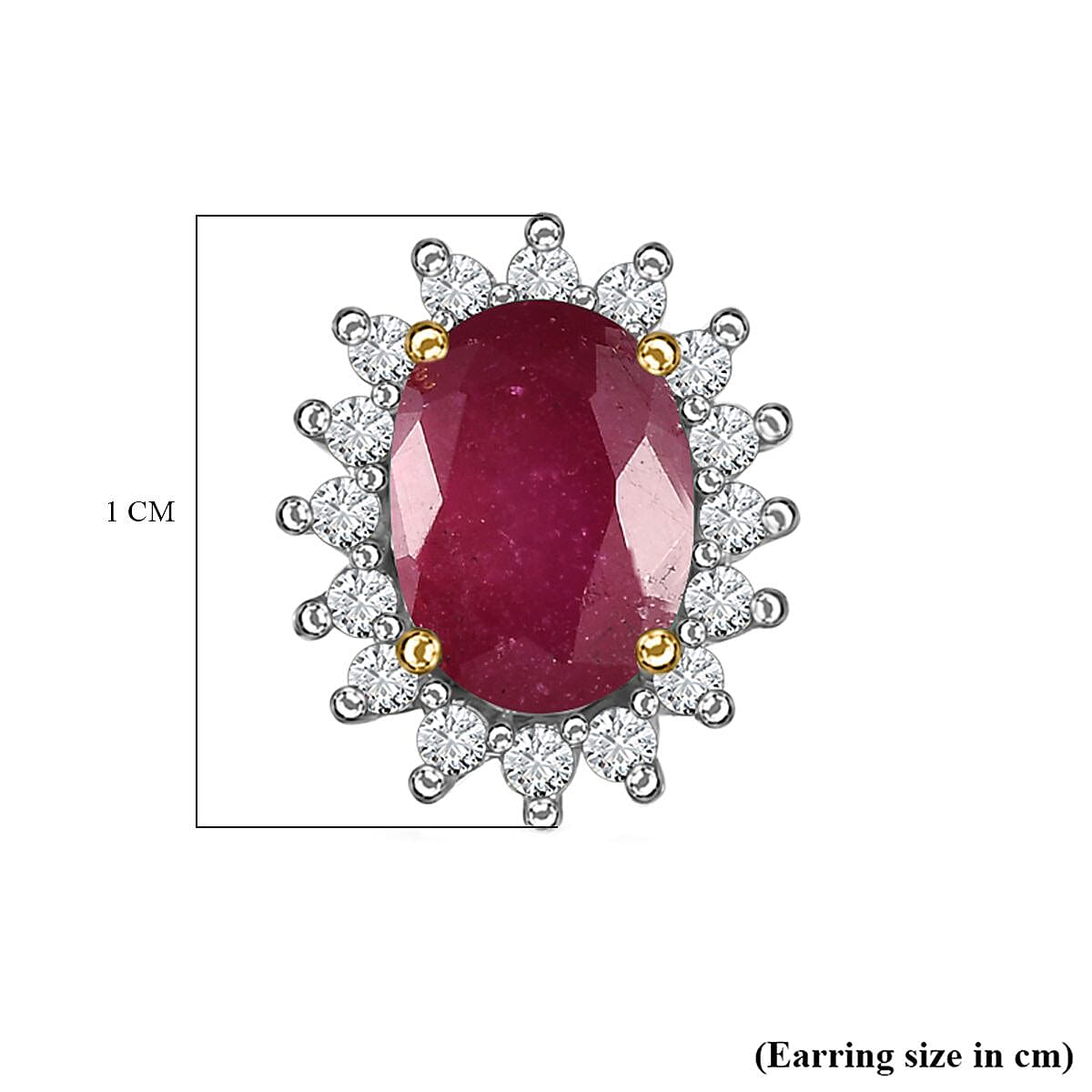 African Ruby (FF) & Natural Zircon Halo Earrings with Push Back in 18K Vermeil Yellow Gold Plated Sterling Silver 2.32 Ct.