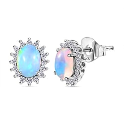 Citrine November Birthstone Halo Stud Earrings with Cambodian Zircon in Platinum Plated Sterling Silver