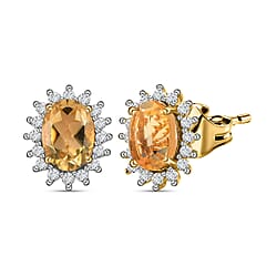 Amethyst February Birthstone Halo Stud Earrings with Cambodian Zircon in 18K Vermeil Yellow Gold Plated Sterling Silver