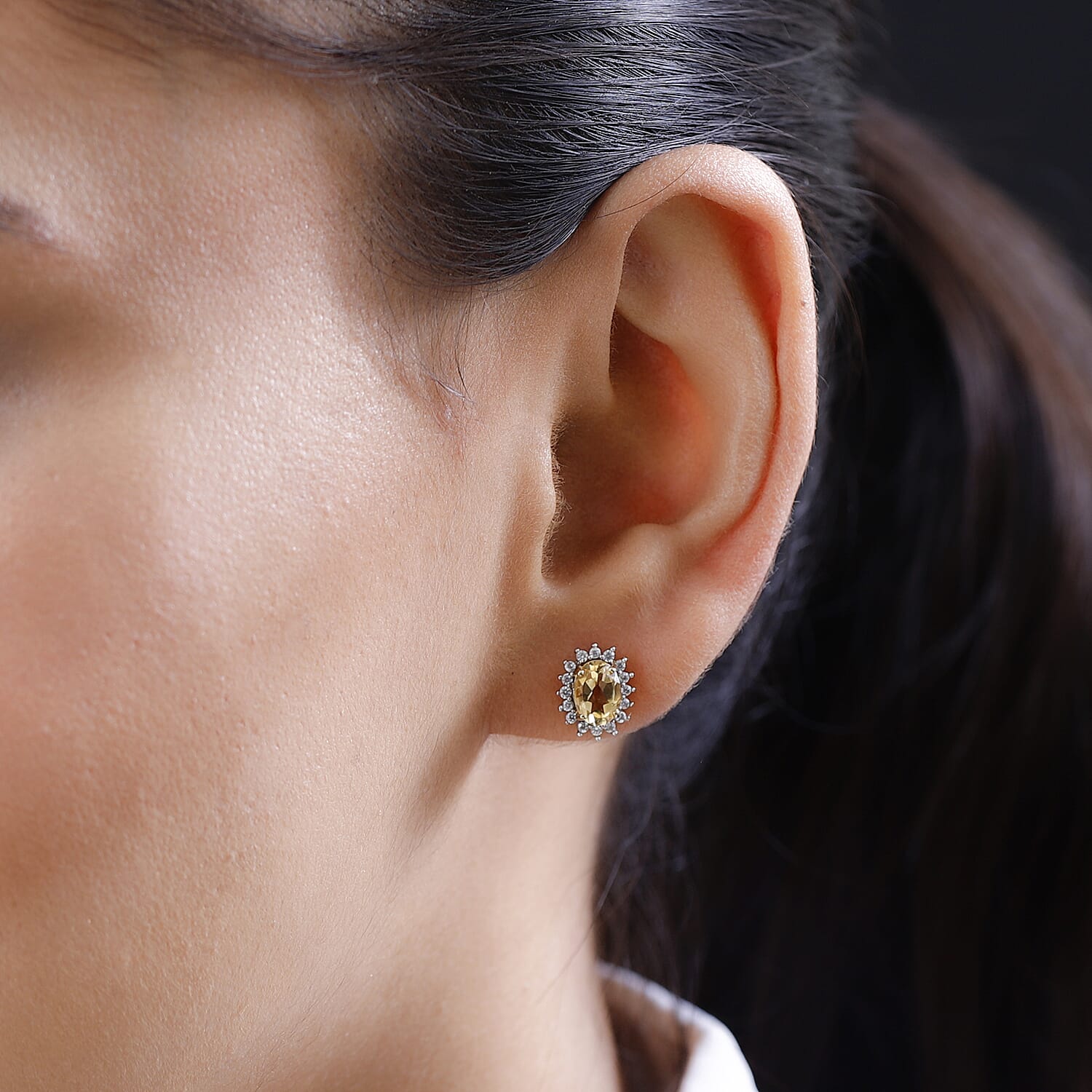 Citrine & Natural Cambodian Zircon Stud Earrings with Push Back in 18K Vermeil Yellow Gold Plated Sterling Silver 1.90 Ct.