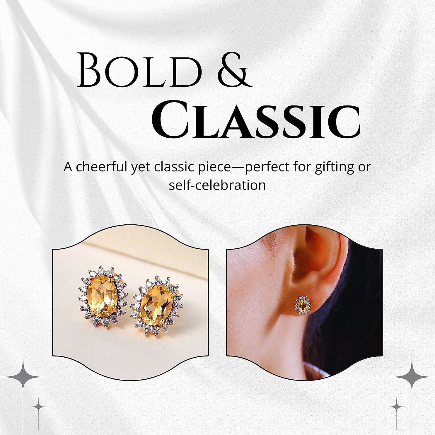 Citrine & Natural Cambodian Zircon Stud Earrings with Push Back in 18K Vermeil Yellow Gold Plated Sterling Silver 1.90 Ct.
