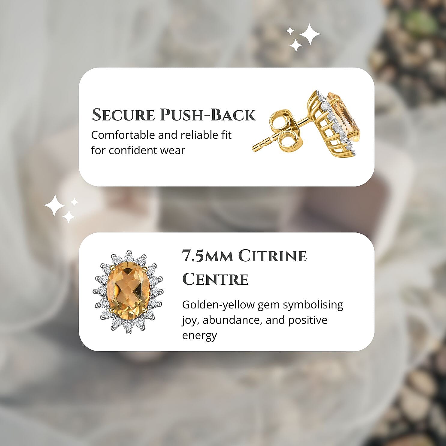 Citrine & Natural Cambodian Zircon Stud Earrings with Push Back in 18K Vermeil Yellow Gold Plated Sterling Silver 1.90 Ct.