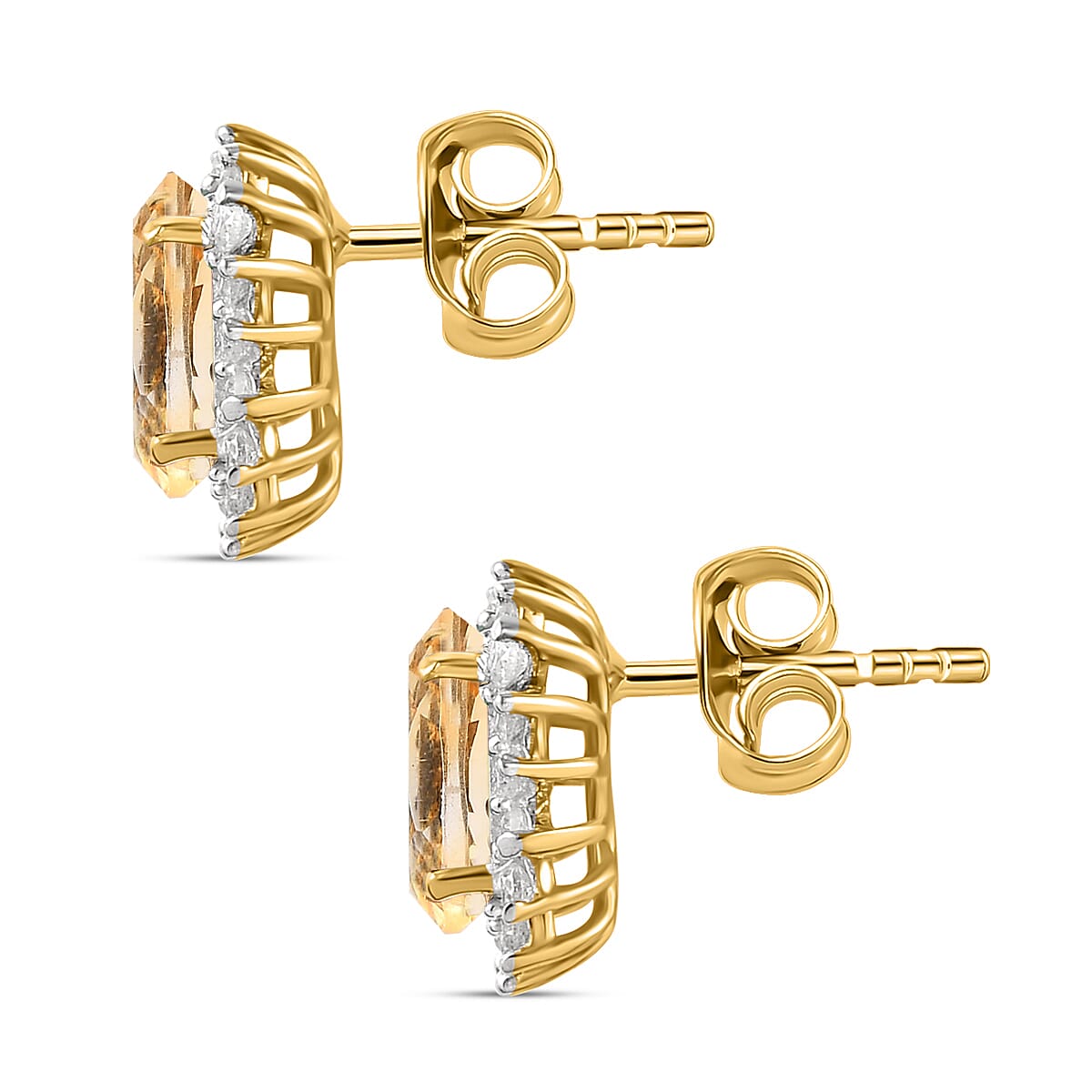 Citrine & Natural Cambodian Zircon Stud Earrings with Push Back in 18K Vermeil Yellow Gold Plated Sterling Silver 1.90 Ct.
