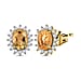 Citrine and Natural Cambodian Zircon Halo Earrings in Platinum Plated Sterling Silver