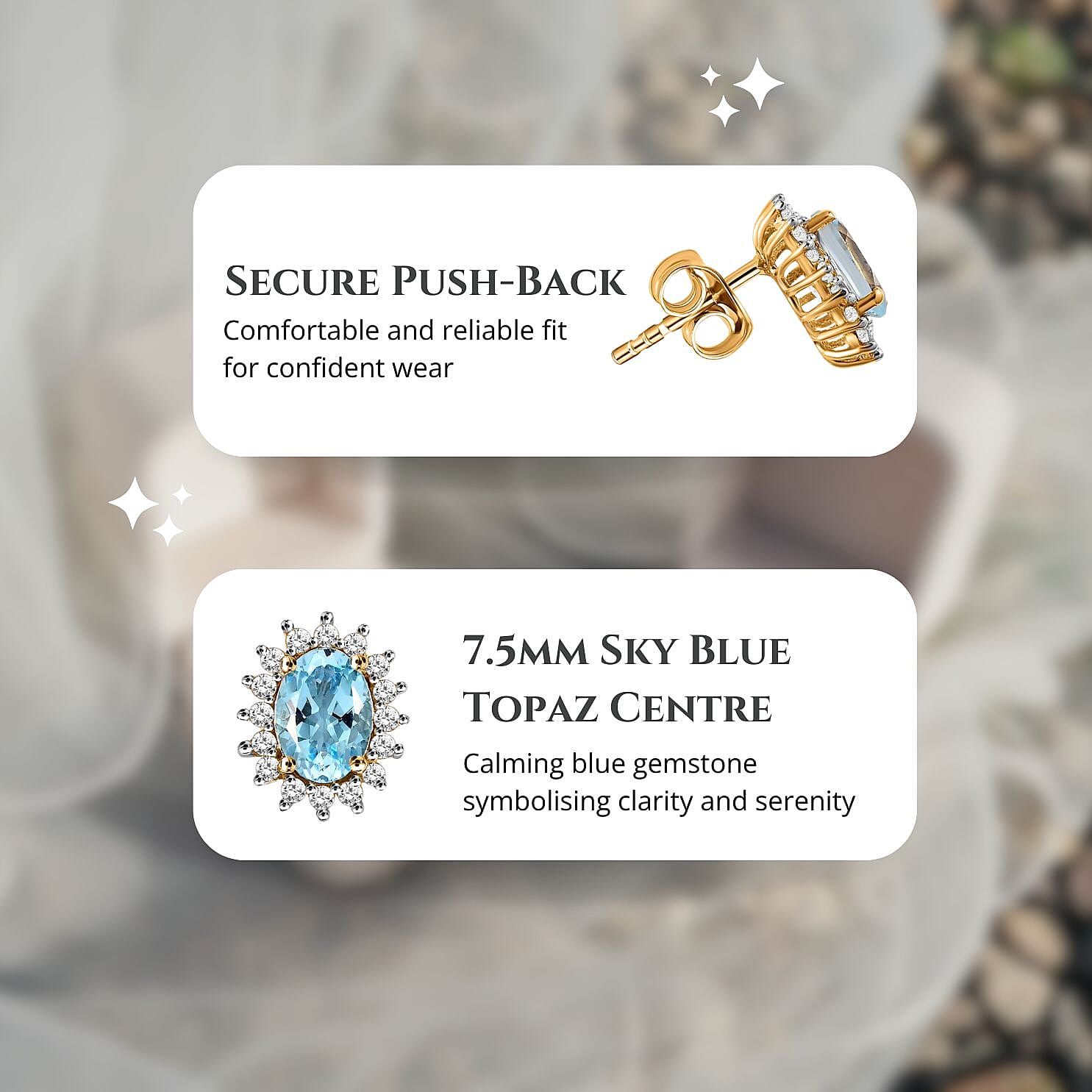 Skyblue Topaz & Natural Zircon Stud Earrings in 18K Yellow Gold Vermeil Plated Sterling Silver 4.10 Ct.