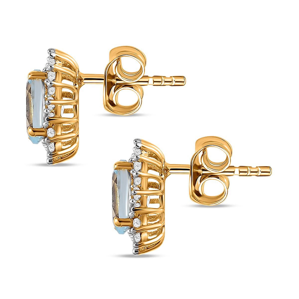 Skyblue Topaz & Natural Zircon Stud Earrings in 18K Yellow Gold Vermeil Plated Sterling Silver 4.10 Ct.