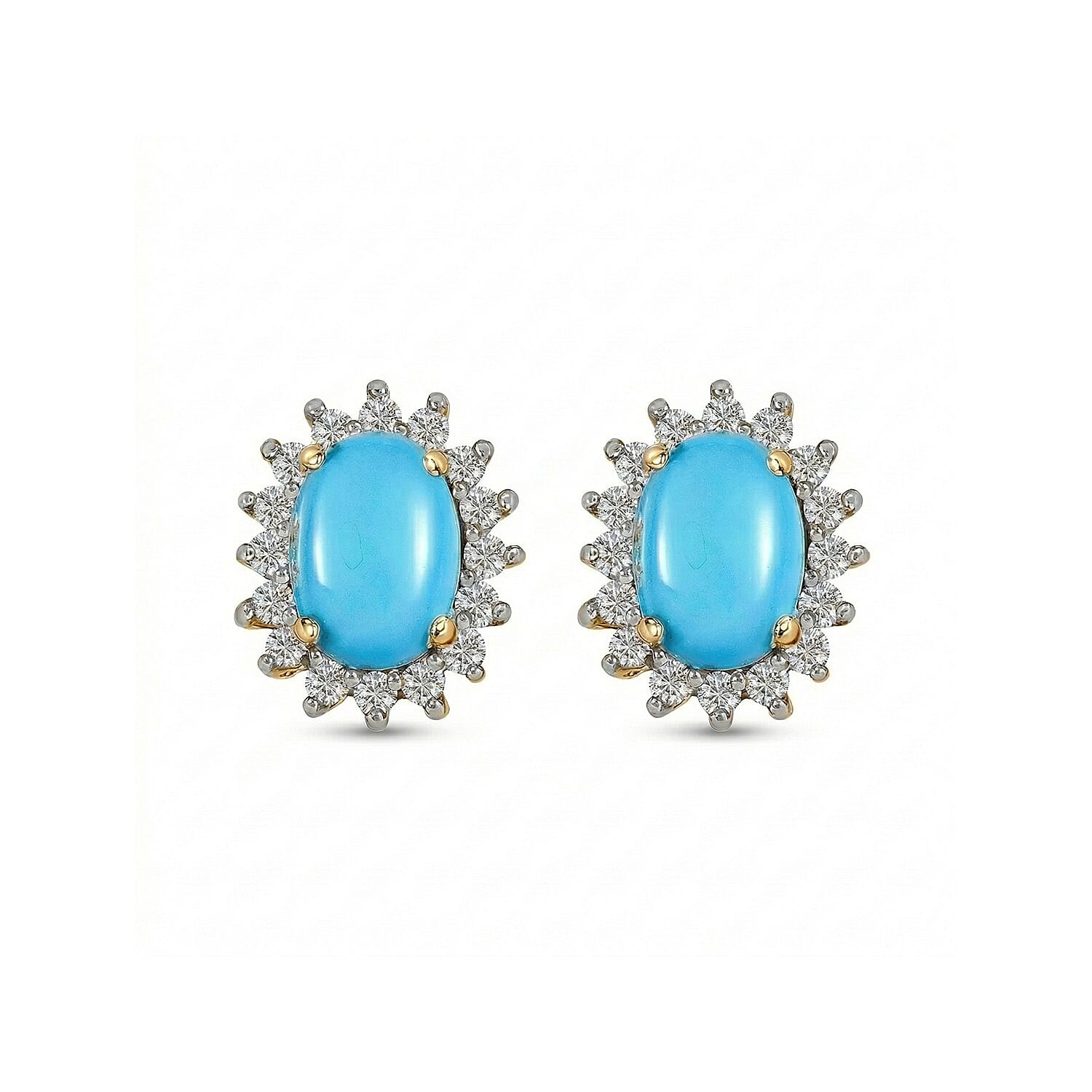 Arizona Sleeping Beauty Turquoise & Natural Cambodian Zircon Earrings with Push Back in 18K Vermeil Yellow Gold Plated Sterling Silver 1.89 Ct.