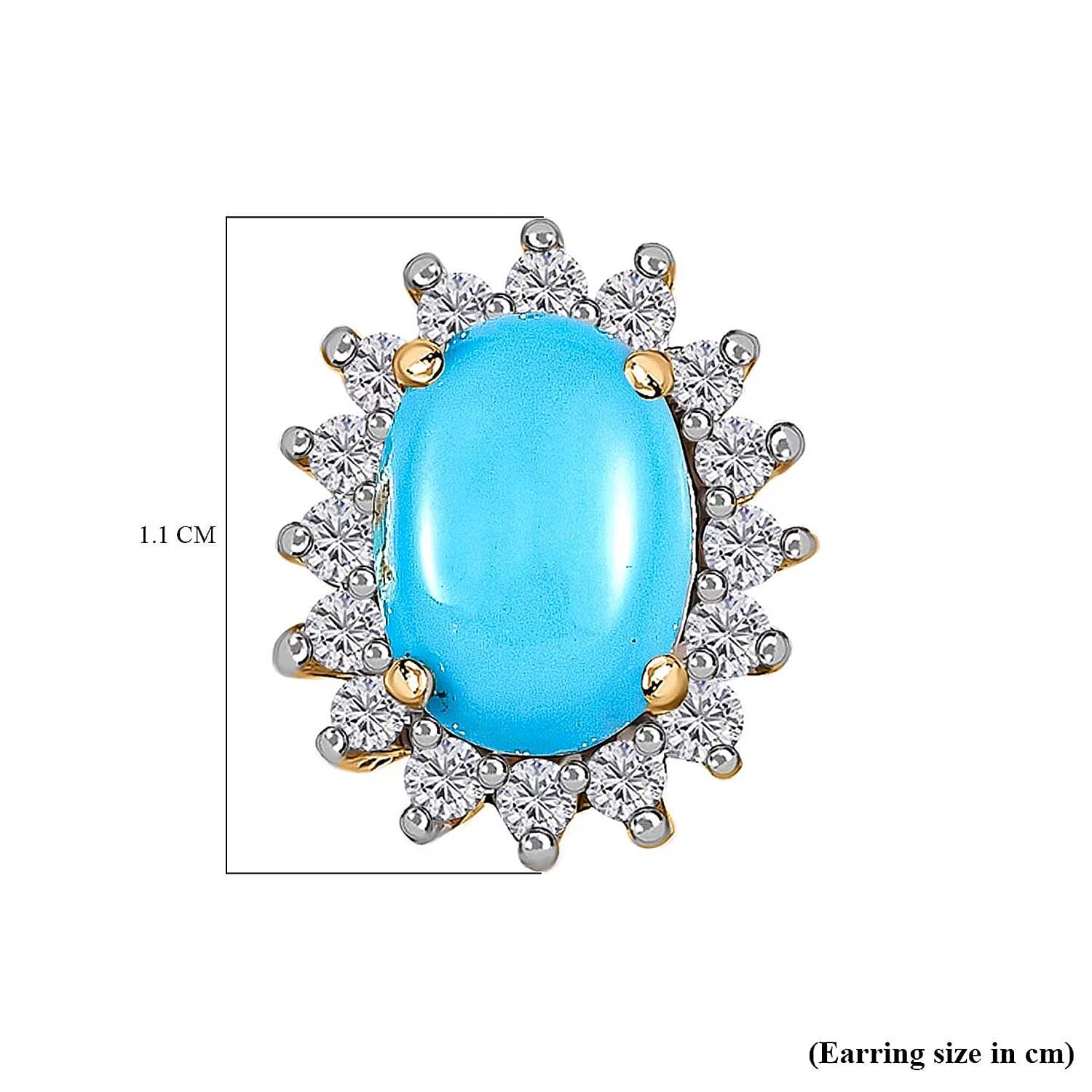 Arizona Sleeping Beauty Turquoise & Natural Cambodian Zircon Earrings with Push Back in 18K Vermeil Yellow Gold Plated Sterling Silver 1.89 Ct.