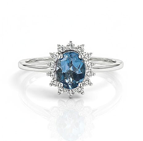 London Blue Topaz and Natural Cambodian Zircon Ring in Platinum Overlay Sterling Silver 1.51 Ct.