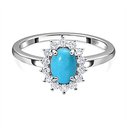 Designer Inspired Birthstone Halo Ring in Sterling Silver