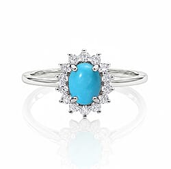 Designer Inspired Birthstone Halo Ring in Sterling Silver