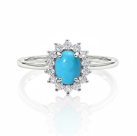 Arizona Sleeping Beauty Turquoise and Natural Cambodian Zircon  Ring in 18K Yellow Gold Vermeil Plated Sterling Silver 1.12 Ct.