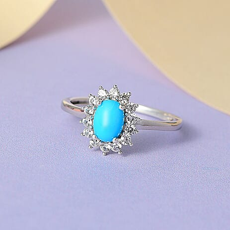 Arizona Sleeping Beauty Turquoise and Natural Cambodian Zircon  Ring in 18K Yellow Gold Vermeil Plated Sterling Silver 1.12 Ct.